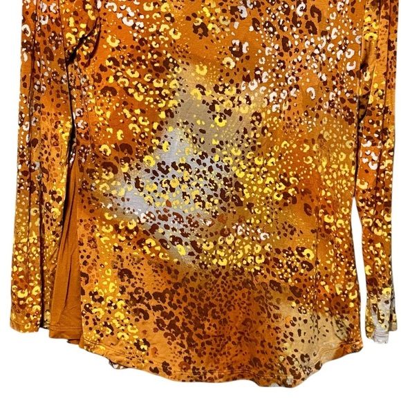 LOGO Lori Goldstein Animal Print Amber Tan Long Sleeve Stretchy Jersey Knit Top - Picture 8 of 10